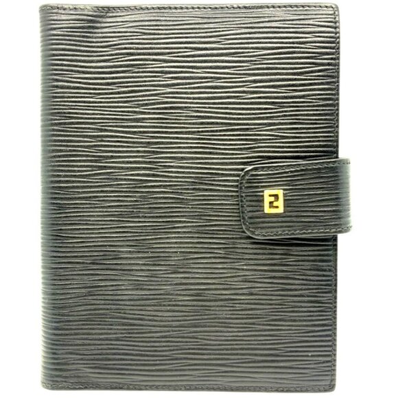 Authentic FENDI Epi Leather Agenda Passport Cover Case Notebook Black - Picture 1 of 7
